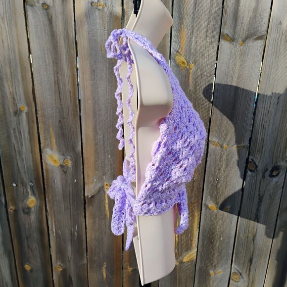 Handmade Crochet Butterfly Crop Top Boho Festival Halter Bralette Purple XS-XL - Picture 4 of 14